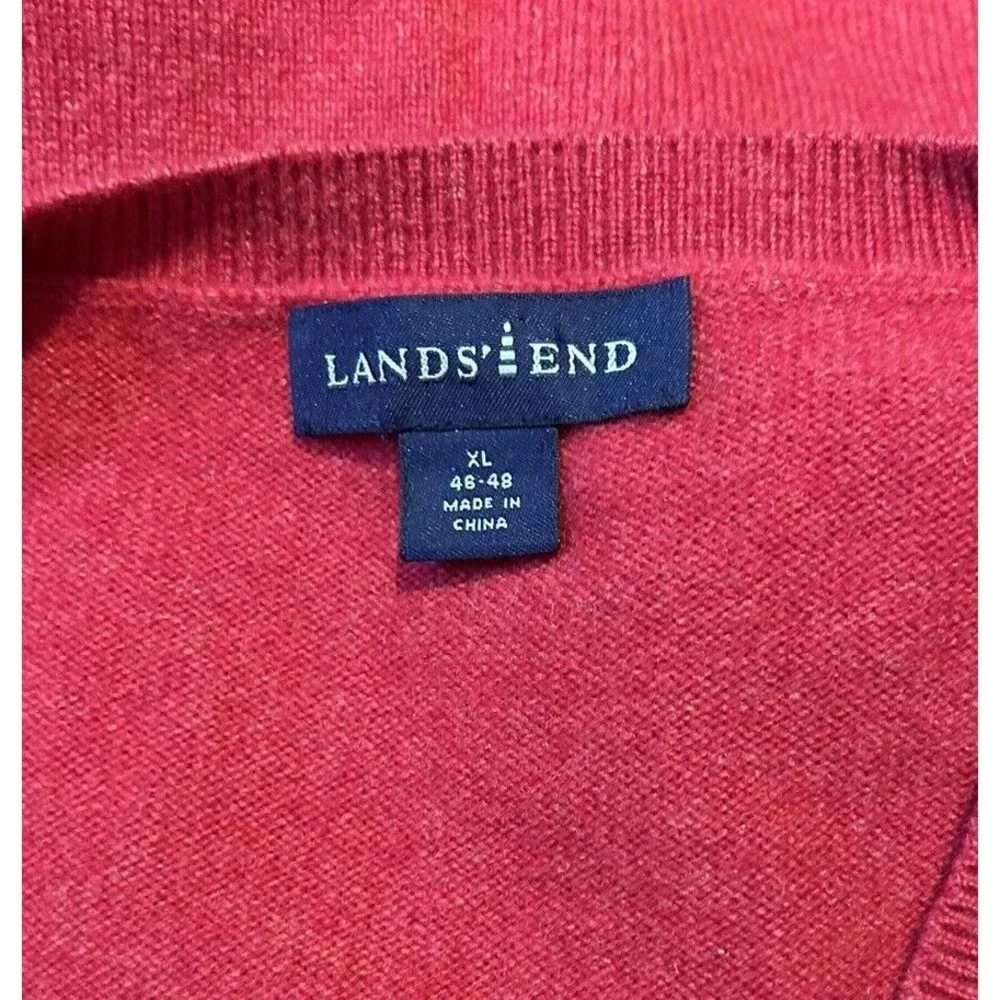 Lands' End Mens Large L Solid Red 100% Cashmere Sweater Vest  V Neck READ‎